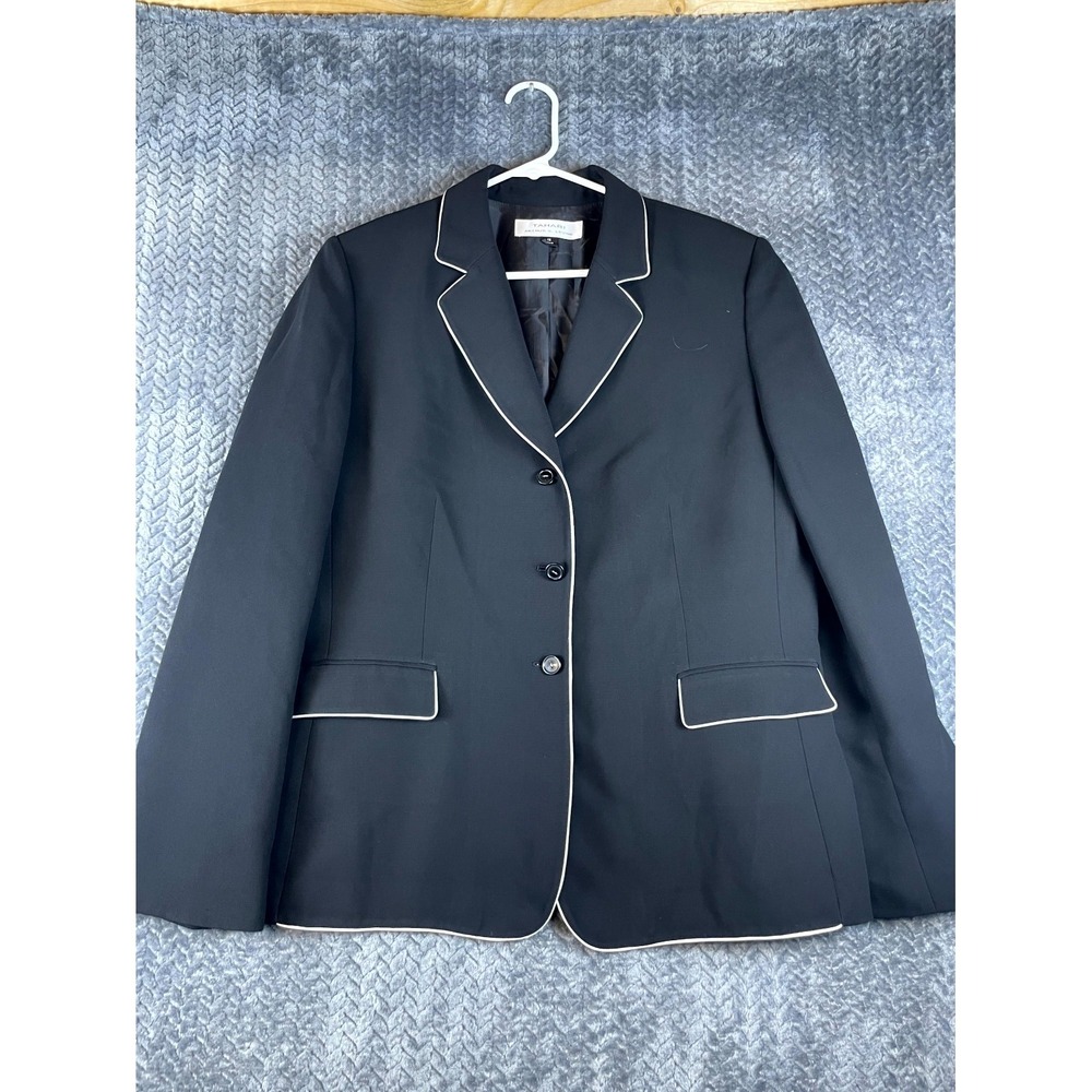 Tahari Arthur S. Levine Blazer Womens 16 Black Single Breasted Piping 3 Button